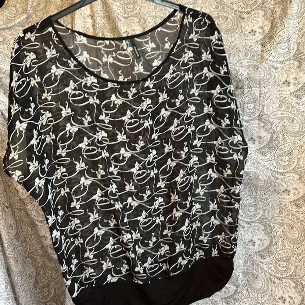 Black sheer top with cute bow detail